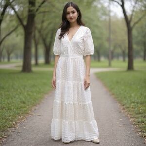 Aura by Red Dress White Puff Sleeve Maxi Dress NWT